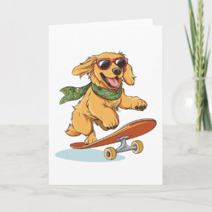 Carte Golden Retriever Chien Skateboard