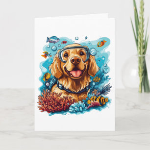Carte Golden Retriever Chien Snorkeling Coral Reef