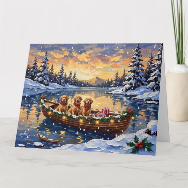 Carte Golden Retriever Christmas Boat Holiday (Devant)