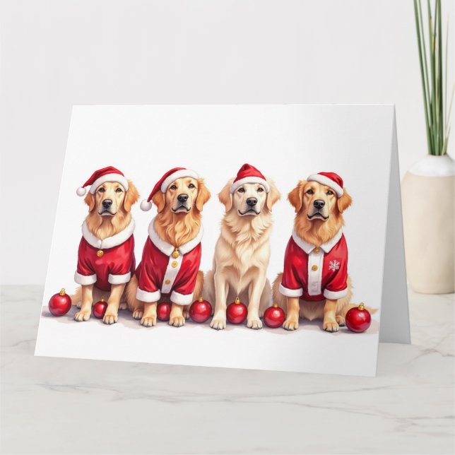 Carte Golden Retriever Christmas Dress Santa Hat (Devant)