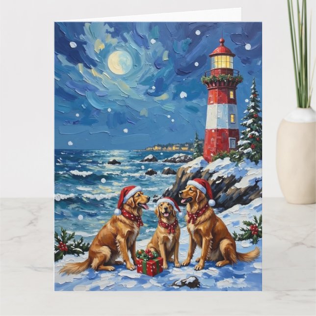 Carte Golden Retriever Christmas Lighthouse Holiday (Devant)