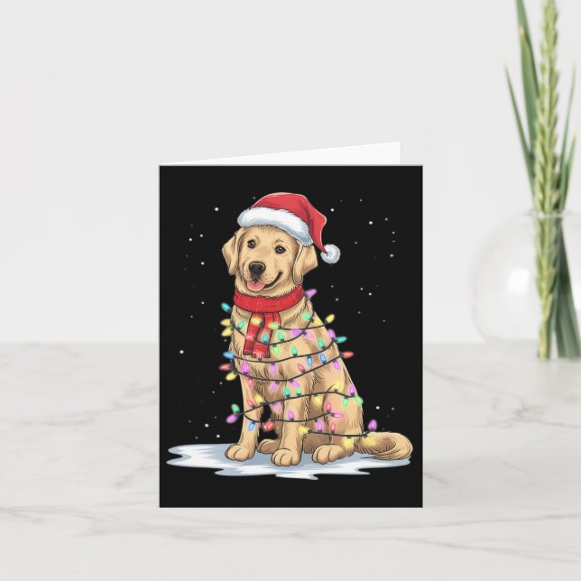 Carte Golden Retriever Christmas Tree mignonne Santa Hat (Devant)