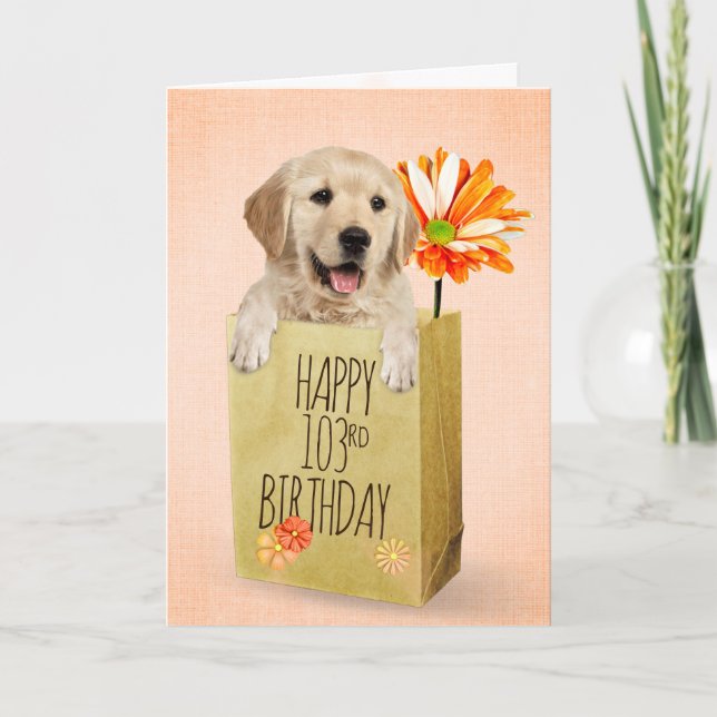 Carte Golden Retriever dans le 103e sac d'anniversaire (Devant)