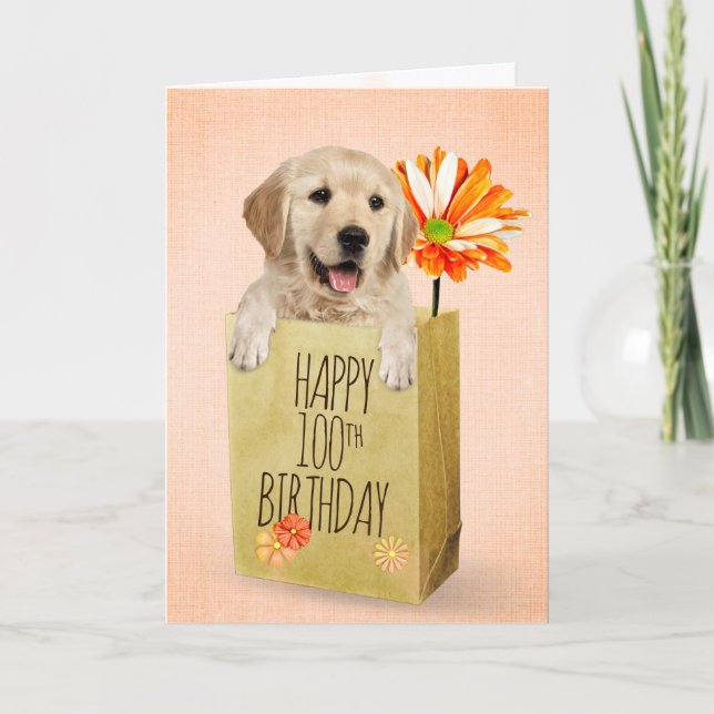 Carte Golden Retriever dans le sac 100e anniversaire (Devant)