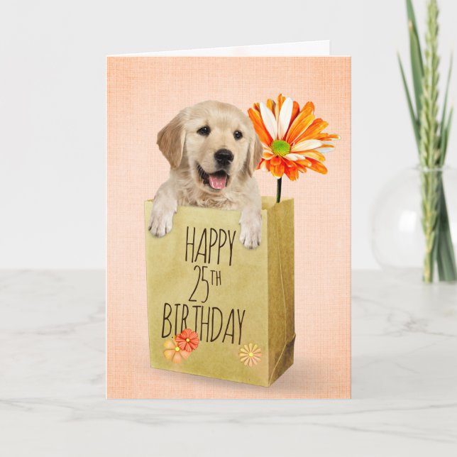 Carte Golden Retriever dans le sac d'anniversaire 25th B (Devant)