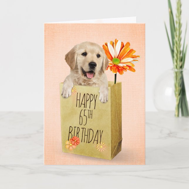 Carte Golden Retriever dans le sac de 65e anniversaire (Devant)