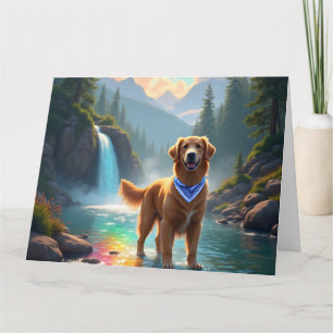 Carte Golden Retriever dans une rivière arc-en-ciel fant