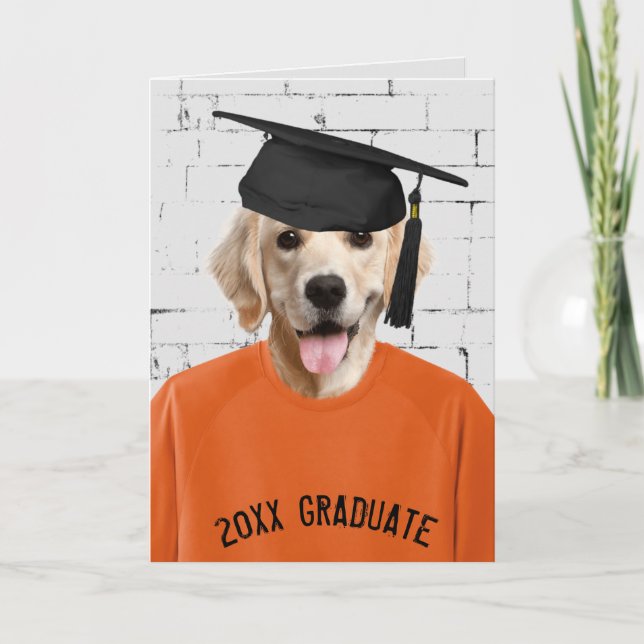Carte golden retriever diplômé avec casquette (Devant)