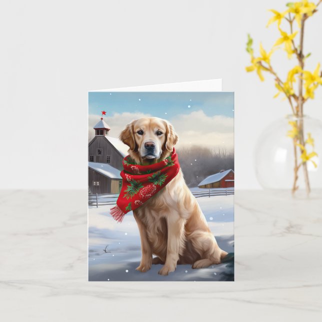 Carte Golden Retriever Dog in Snow Christmas (Fleur jaune)