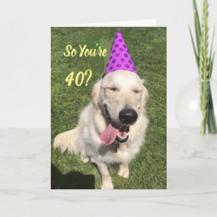 Carte Golden Retriever en Casquette de parti 40e anniver