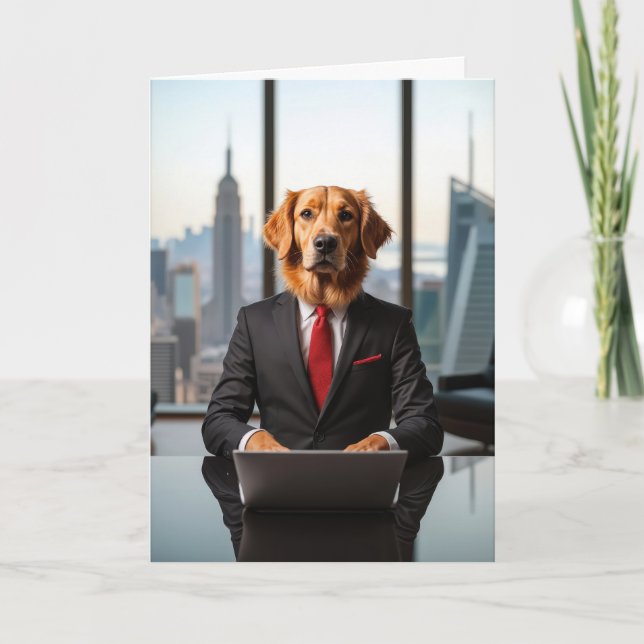 Carte Golden Retriever en costume d'affaires pour Annive (Devant)