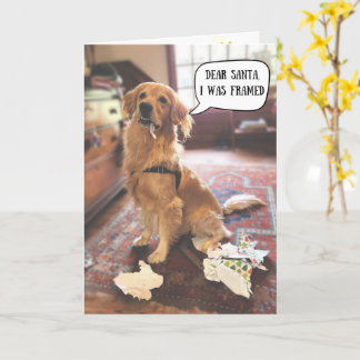 Carte Golden Retriever en difficulté avec le Père Noël 