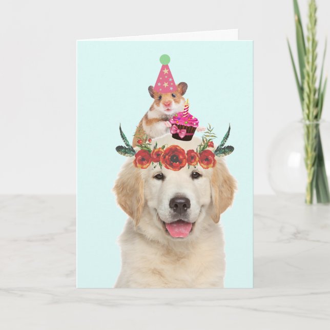 Carte Golden Retriever Et Ami Joli Anniversaire (Devant)