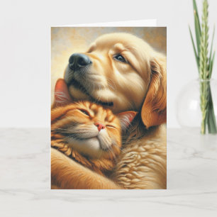 Carte Golden Retriever Et Ginger Cat Anniversaire