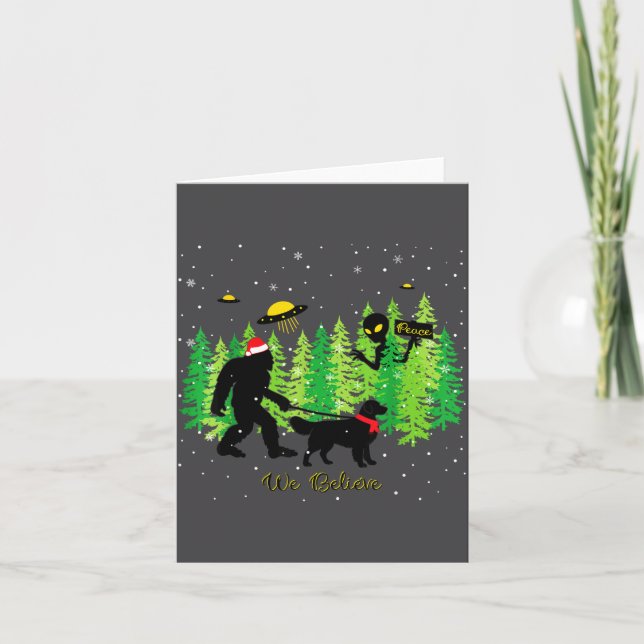 Carte Golden Retriever Funny Bigfoot Christmas Alien Ufo (Devant)