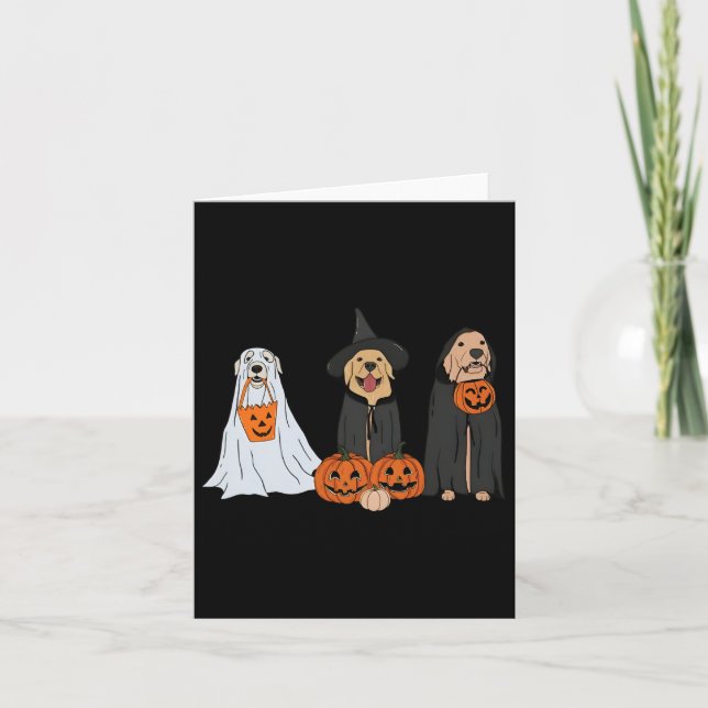 Carte Golden Retriever Ghost Halloween Tricoter Ou Treat (Devant)
