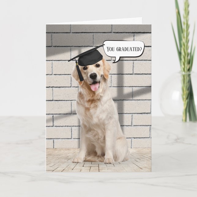 Carte Golden Retriever Graduate sur brique (Devant)