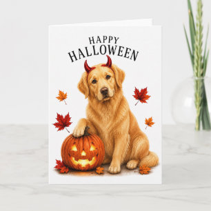Carte Golden Retriever Halloween Diable Chien