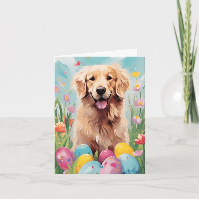 Carte Golden Retriever Happy Pâques (Devant)
