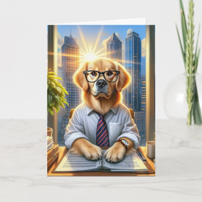 Carte Golden Retriever Homme d'affaires pour la Journée  (Devant)