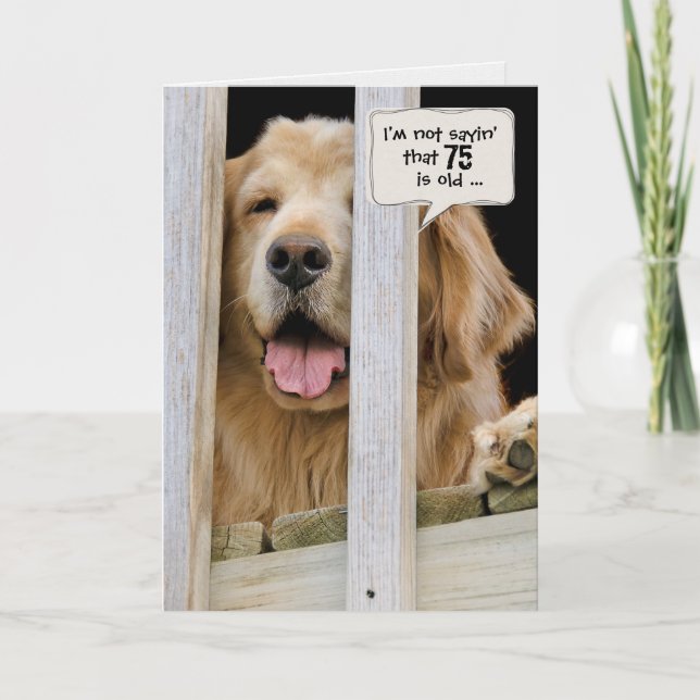 Carte Golden Retriever humour pour 75e anniversaire (Devant)