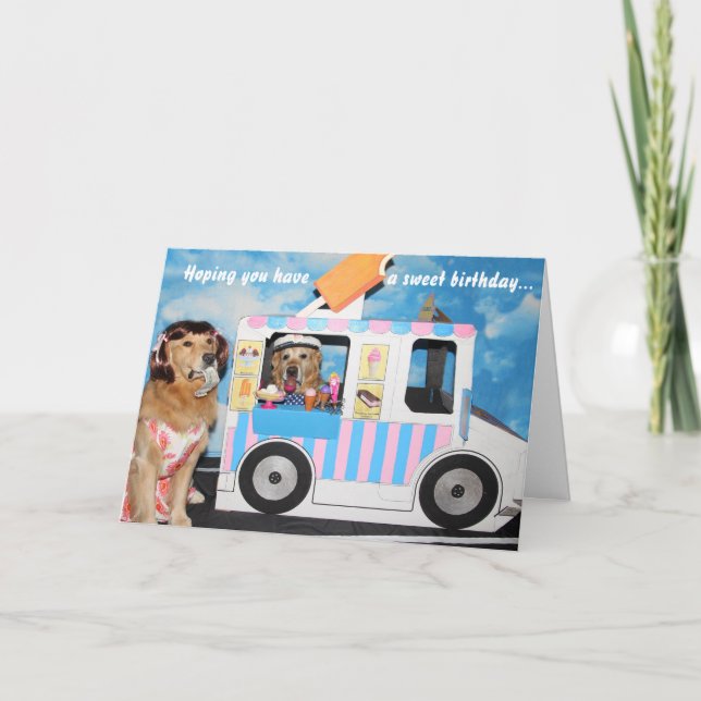 Carte Golden Retriever Ice Cream Camion Anniversaire (Devant)