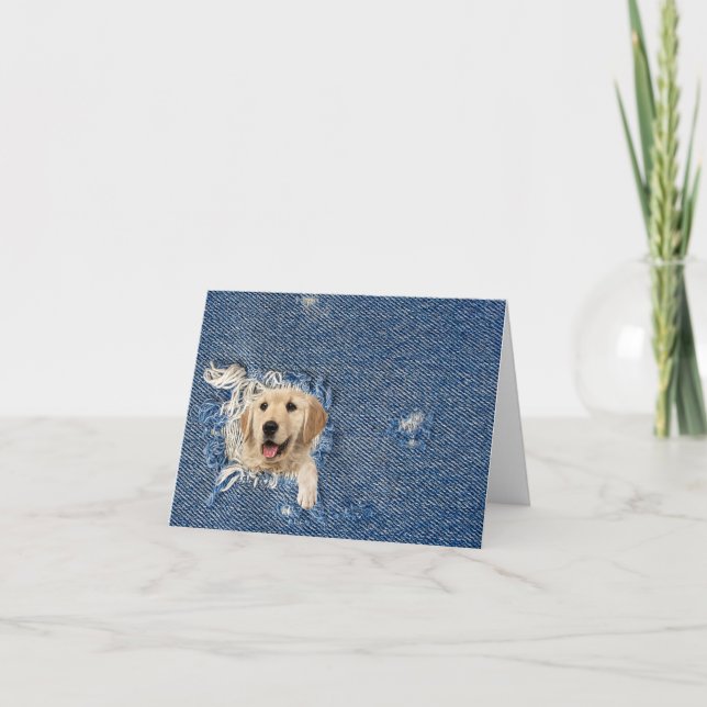 Carte Golden Retriever In Denim Hotte Note Card (Devant)
