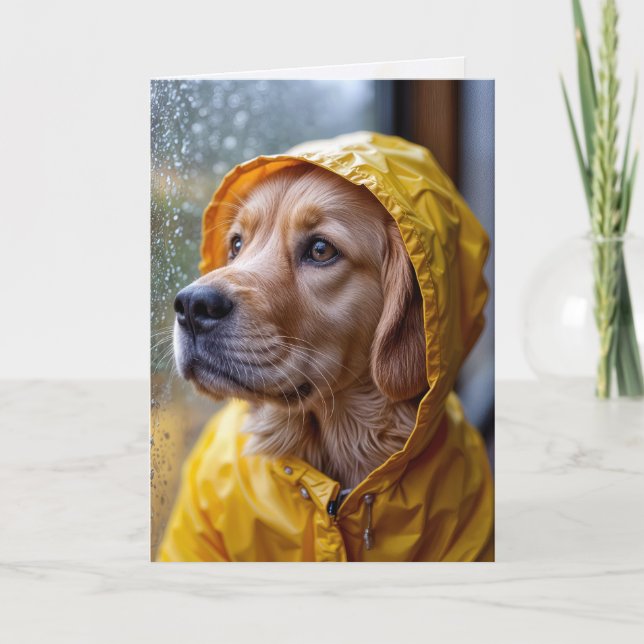 Carte Golden Retriever in Raincoat Penser à vous (Devant)