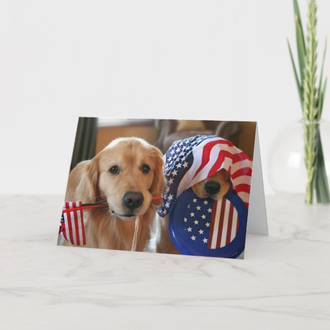 Carte Golden Retriever Independence Day Grey Card (Devant)