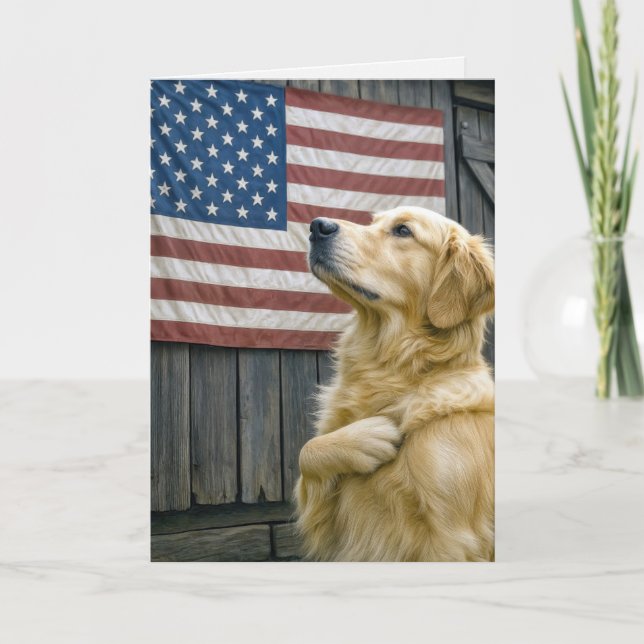 Carte Golden Retriever Jour de Naissance Avec Drapeau (Devant)