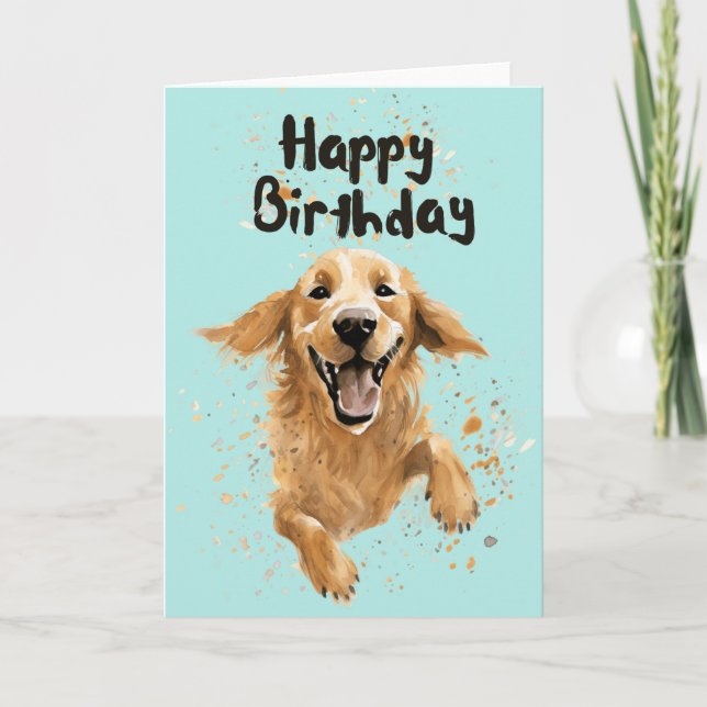 Carte Golden Retriever Joyeux anniversaire (Devant)