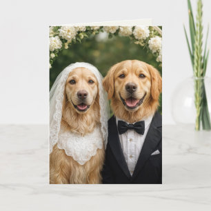 Carte Golden Retriever Mariée et Groom Félicitations