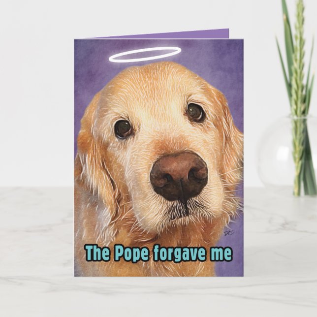 Carte Golden Retriever Pardonné par le pape Apologie Sal (Devant)