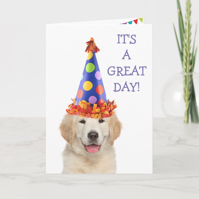 Carte Golden Retriever Party Chiot Anniversaire (Devant)