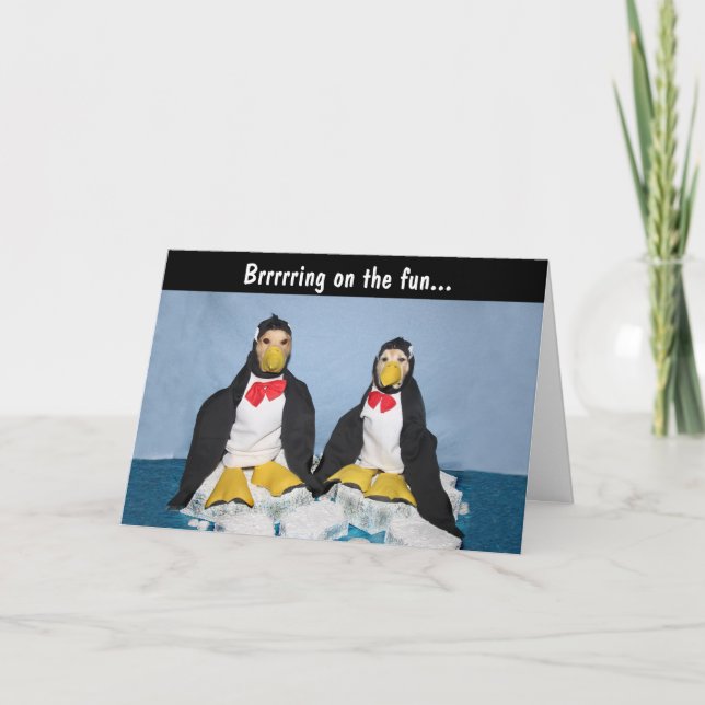 Carte Golden Retriever Penguins Iceberg Anniversaire (Devant)