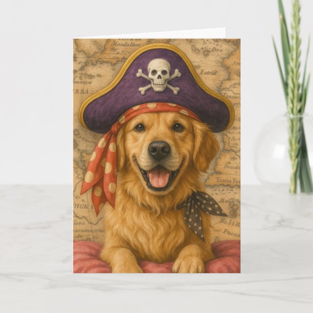 Carte Golden Retriever Pirate (Devant)