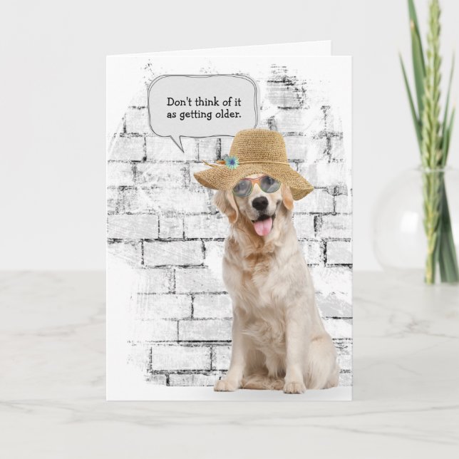 Carte Golden Retriever portant la paille casquette anniv (Devant)