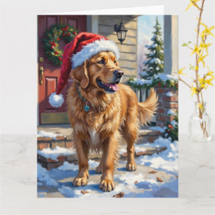 Carte Golden Retriever portant un ange de Noël