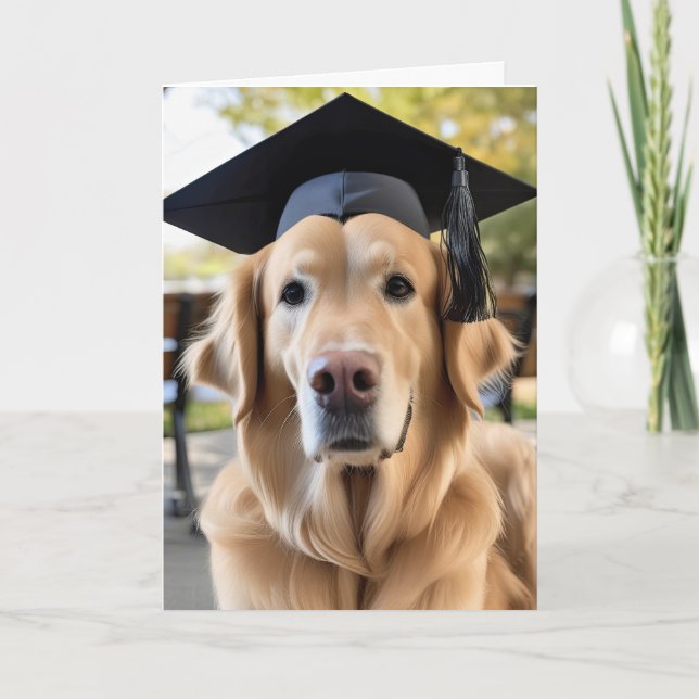 Carte Golden Retriever portant une casquette de graduati (Devant)