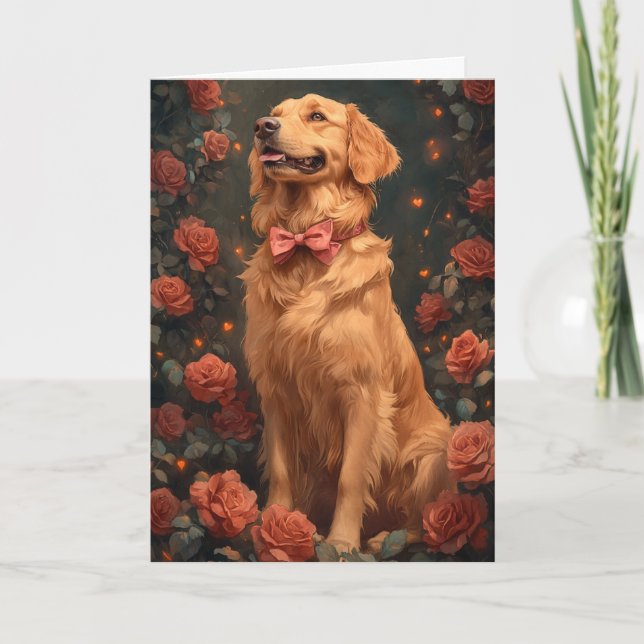 Carte Golden Retriever Romantique Roses de la Saint-Vale (Devant)