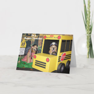 Carte Golden Retriever School Bus enseignant Merci