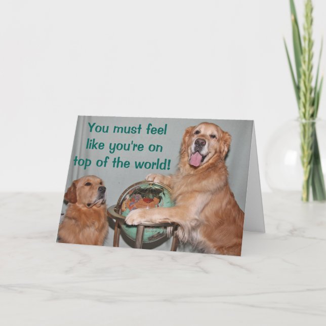 Carte Golden retriever sur le toit du monde Congrats (Devant)