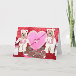 Carte Golden Retriever Valentine et ours au chocolat
