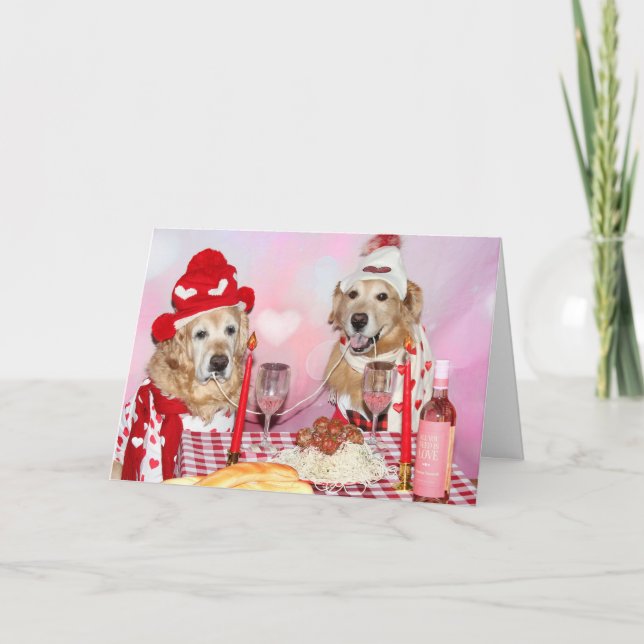Carte Golden Retriever Valentine Partage Spaghetti (Devant)