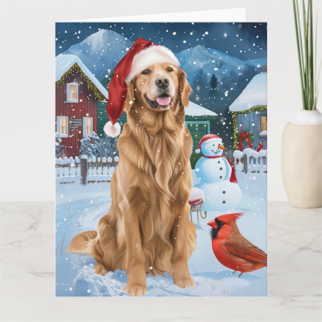 Carte Golden Retriever Winter Wonderland Noël Joie (Devant)
