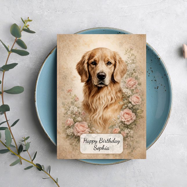 Carte Golden Retriever with Roses (Créateur téléchargé)