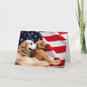 Carte Golden Retrievers American Flag Card