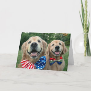 Carte Golden Retrivers in Bow Cravate Independence Day