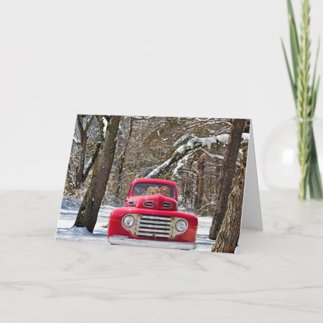 Carte Golden Retrivers in Red Truck Card (Devant)
