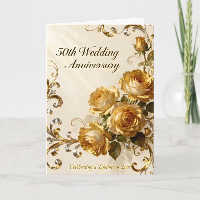 Carte Golden Roses 50th Wedding Anniversary (Devant)